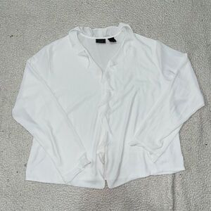 Laura Scott Long Sleeve Ruffle Blouse V-Neck White 20W Plus Business City Party